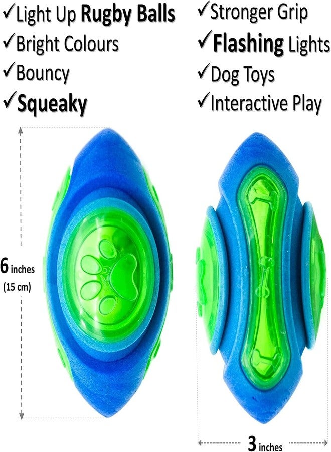 Pups&Pets ألعاب مضغ تفاعلية مضيئة للكلاب من Pups&Pets، كرات دمبل مضيئة، ألعاب تسنين، ألعاب تفاعلية داخلية للكلاب للتخلص من الملل | كرات رغبي متنوعة (عبوة من قطعة واحدة) - Image 2